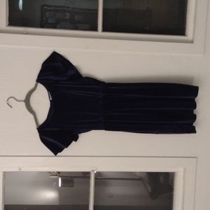 Blue velvet knee length dress